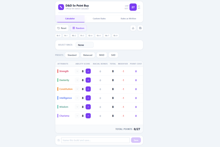 Point Buy HP Builds D&D 5.5e