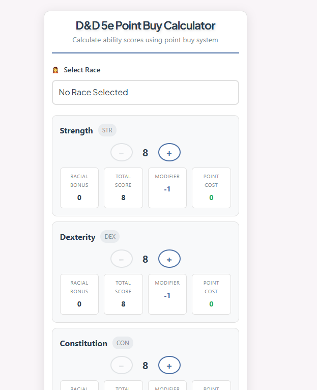 d&d 5e point buy calculator